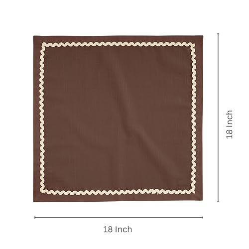 Image of FINGERCRAFT Cloth Napkins Set of 6, 18x18 Inch, 100% Cotton Table Napkins with RIC Rac Scallop Lace Trim, Reusable Washable Dinner Napkins for Wedding, Party, Dining & Home Decor (Chocolate)