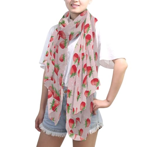 ALAZA Polka Dot Strawberry Fruit Chiffon Silk Long Scarf Shawl Wrap4