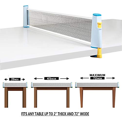 Ping Pong Net Table Tennis - Win SPORTS Paddle Set with Retractable Net,Play Anywhere Ping Pong Net for Any Table,2 Table Tennis Paddle& Rackets,3 Balls,Storage Case