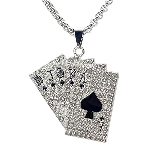 KONFEN Kette Herren Damen mit Anh&auml;nger, Flush Poker Halskette Wikinger Kette aus Edelstahl mit Strass f&uuml;r M&auml;nner 70cm, Kettenanh&auml;nger Edelstahlkette Necklace Pendant Men Ketten Chain f&uuml;r Hip Hop Punk