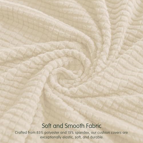 Image of CHUN YI 2 Piece Couch Cushion Covers for Sofa Seat Slipcovers Suitable with Spandex Jacquard Washable Fabric (2 Piece Sofa Cushion Covers, Ivory)