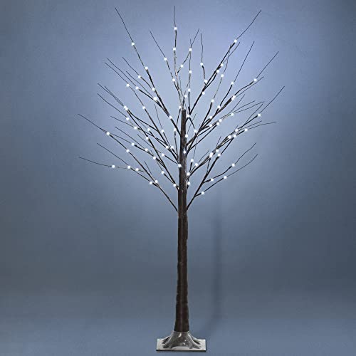 HOMCOM Arbre Lumineux LED - décoration Lumineuse Blanc Froid - 96 LEDs - Usage intérieur - 150 cm - décoration de noël Chambre Maison Marron