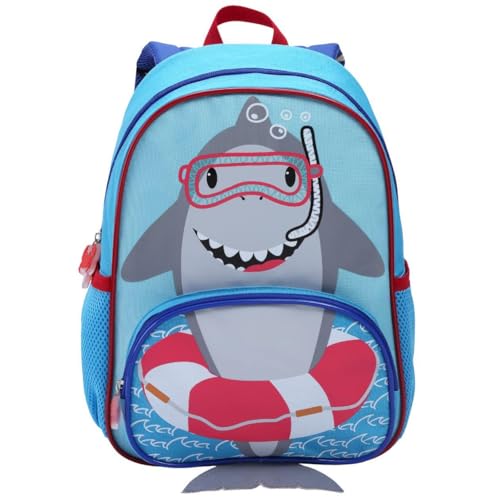 Mochila de Costas Pré Escolar Passeio Infantil, com Alças Acolchoadas, Bolsos Laterais, Design Divertido, P/Criança, Material Resistente (Tubarão - Azul)