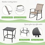 Shintenchi 3 Piece Rocking Bistro Set, Outdoor Furniture with Rocker Chairs and Glass Coffee Table Set of 3, Balcony, Porch Furniture for Small Space, Brown - Image 5