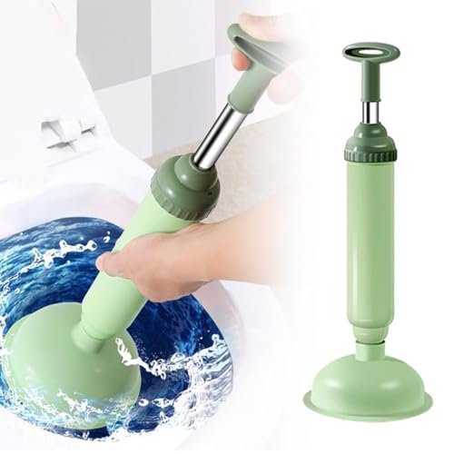 Powerful Suction Toilet Plunger Unclog, High Pressure Force Cup Rubber, Powerful Plunger Unclogging Tool for Kitchen Sink, Shower, Bathroom Drains, Bath (Green)