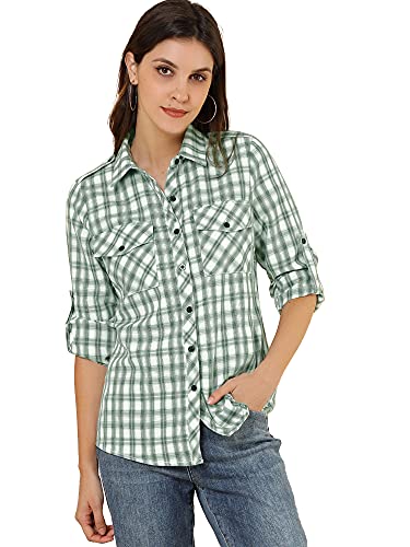 Allegra K Camicia da donna a quadri con maniche