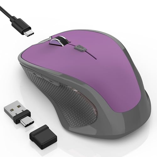 FYBC Wireless Mouse Jiggler - Ergonomic Bluetooth Mice with Mouse Mover for Keeps Computers Awake 3 DPI Levels Rechargeable 2.4G USB-C Computer Mice for MacBook Air/Mac Pro/iPad/Laptop/PC Purple