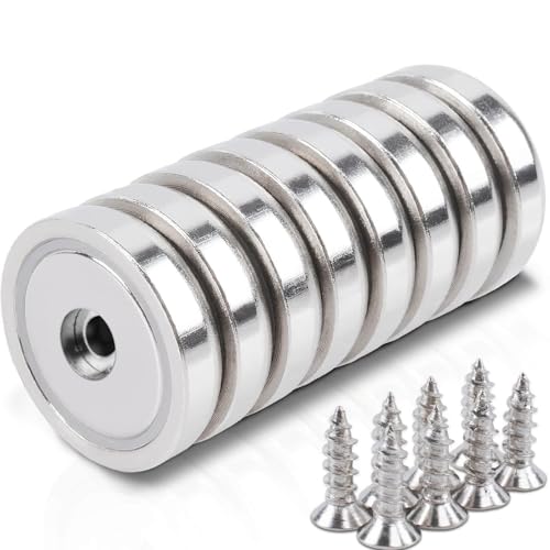 超強力マグネット ネオジム磁石 フェライト磁石より強い ネジ付き超強力磁石キッチン壁掛け工業事務室 直径25mm - 8個入