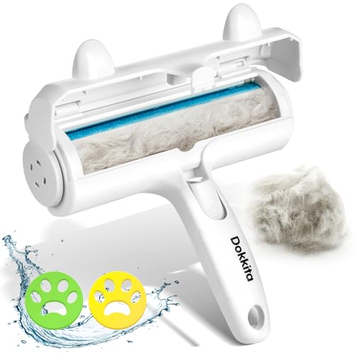 Dokkita rodillo quitapelusas reutilizable para pelo de mascota + removedor de pelo de mascota, pelo de gato, de perro, de conejo, removedor de pelusa para cama, sofá, alfombra, ropa y muebles