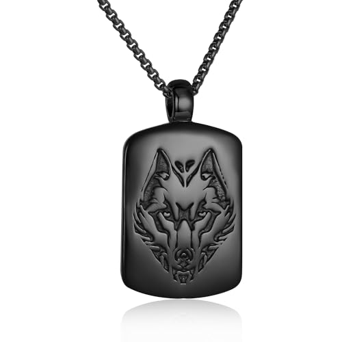 Viking Wolf Urn Necklace For Ashes For Men Stainless Steel Dog Tag Cremation Jewelry Ashes Keepsake Necklace Dad Grandpa Memorial Pendant