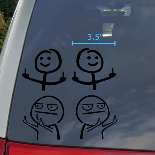 Middle Finger Meme Stick Figure Decal 4 Pack: Funny Stick Figure Double Flip Off Left and Right, Angry Meme Decals (Small ~3.5", Black)
