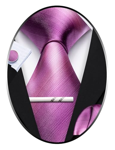 Image of Barry.Wang Plaid Ties for Men Silk Necktie Handkerchief Cuff Links Set