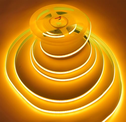 Image of COB Strip Lights,DC12V 16.4ft /5m Super Bright Dimmable 32000LM LED Light Strips, High Density Non-Waterproof 1600 LEDs Ribbon Light, More Evener Lighting Than SMD Strip Lights (Golden)