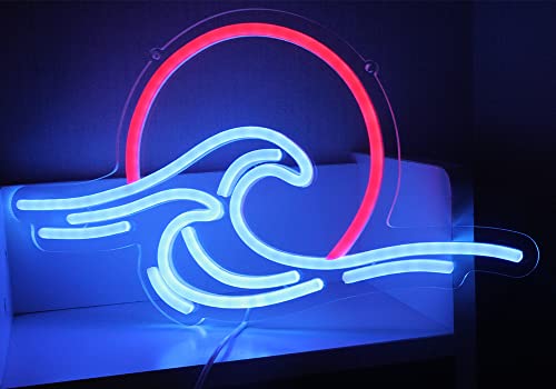 Image of Sunset Sunrise LED Neon Sign Wave Neon Sign For Wall Decor Surf Ocean Neon Signs Bedroom Decor For Living Room Office Bar Christmas Birthday Party With Dimmable Switch(15x8.7)
