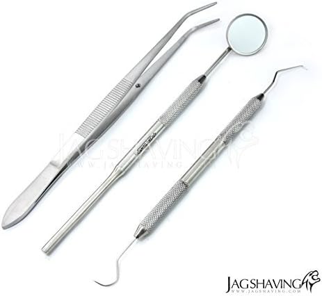 DENTAL MIRROR AND PROBE ,LONDON COLLEGE DRESSING TWEEZER SET PRO SET DENTAL DENTIST PICK EQUIPMENT TOOLS KIT MIRROR SCALER FLOSS by JAG DENT