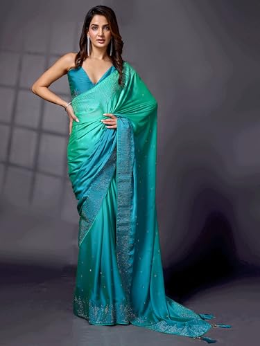 TRENDMALLS Women's Rangoli Silk Embroidery Siroski Work Double Shade Saree with Blouse Piece