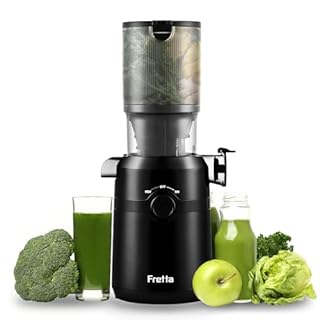 Fretta Estrattore frutta e verdura, apertura 108MM e capacità di 1L estrattore di succo, 200W centrifuga Lenta, 99% nutrienti preservati, senza BPA, facile da smontare e pulire