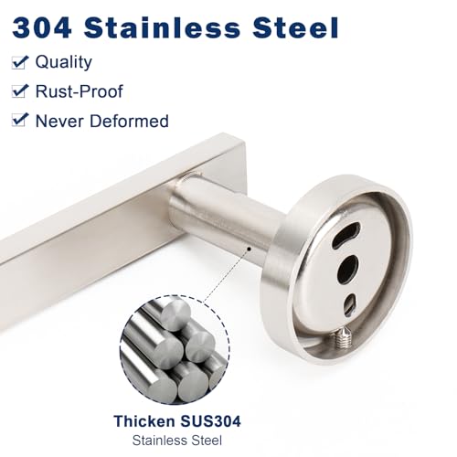 Image of NearMoon Square Hand Towel Holder /Towel Ring, Premium SUS304 Stainless Steel Hand Towel Bar Rustproof Wall Mounted Towel Rack for Bathroom /Kitchen, Contemporary Style Bath Accessory (Brushed Nickel)