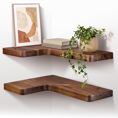 BATODA Corner Floating Shelves 17” x 12”, Easy to Install (Walnut Color)