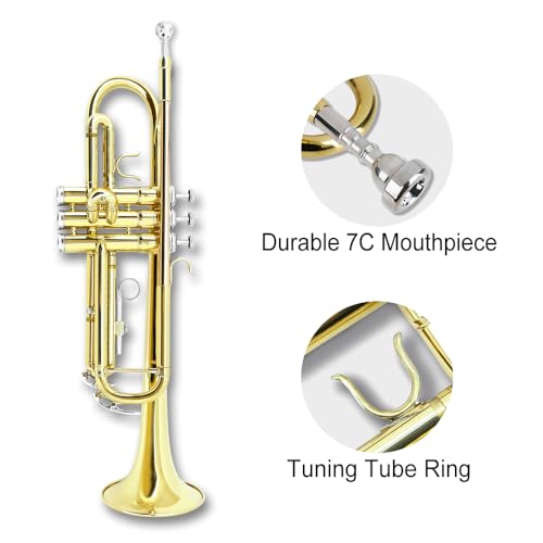 bb trumpet for beginners standard b flat trumpet with 7c mouthpiece hard case gloves amp cleaning cloth student brass instrument golden