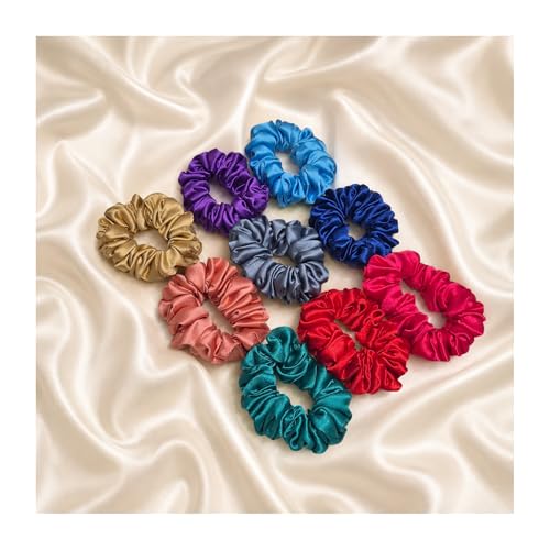 Image of Satin Silk Scrunchies Set of 9 for Women & Girls | Soft Elastic Hair Ties | Anti-Hair Breakage Small Scrunchie Bands | Random Colours | Daily Wear Hair Accessories Gift Set