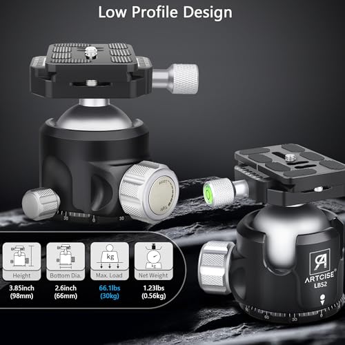 Low Profile Ball Head Tripod Mount All Metal CNC Machining for DSLR Camcorder
| Low Profile Ball Head 52mm Diameter with Two 1/4" Quick Release Plates for Tripod Monopod
| Low Profile Ball Head Max Load 66lbs /30kg Suitable for All Metal CNC Machini