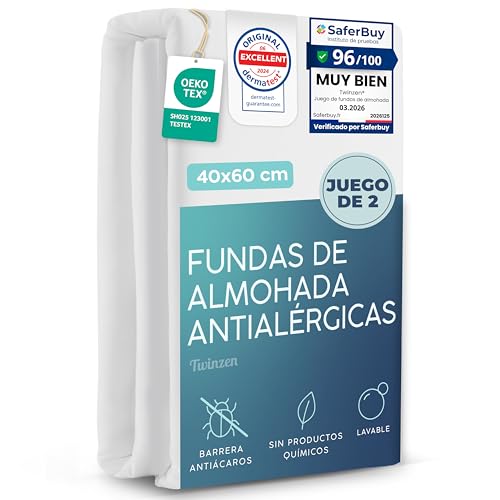 Twinzen Juego de 2 Funda de Almohada Antiacaros
