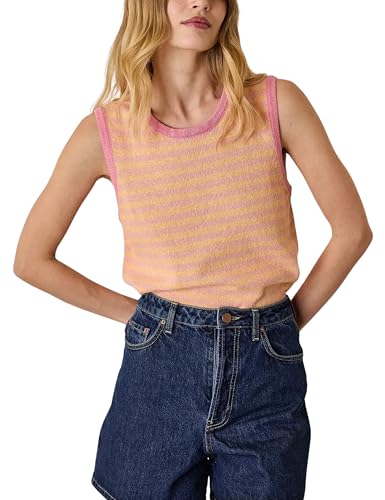 Image of Hongsui Women's Striped Color Block Sweater Vest Ribbed Knit Tank Tops Oversized Crewneck Pullover