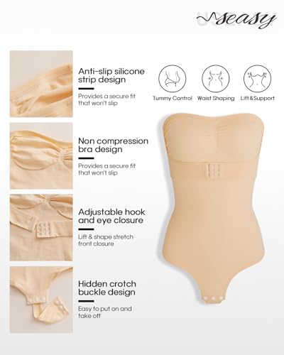 Image of Strapless Faja Bodysuit Shapewear Thong Body shaper for Women Under Dress Strapless Shapewear Tummy Control