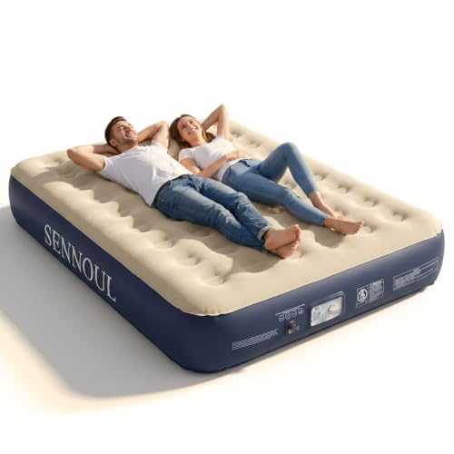 Image of SENNOUL Air Mattress Queen with Built in Pump - Upgraded Blow Up Bed, 2 Mins Quick Self Inflatable, 13 inch /650lbs Max, Strong Support, All Night No Lost Air, for Camping,Home,Guests & Portable Travel