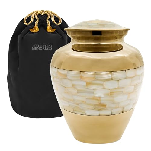 Image of Trupoint Memorials Cremation Urns for Human Ashes, Funeral Memorial Urn for Male and Female, Decorative Burial Metal Urn Collection for Adult Men & Women - Gold, Adult (200 LB)