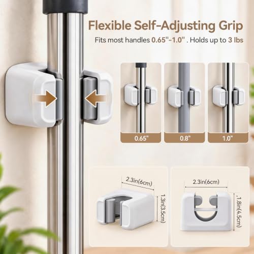 6 Pack Broom Holder Wall Mount, Self Adhesive Broom and Mop Organizer — 사진 3