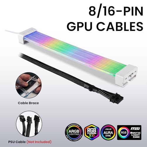 Image of TECWARE Flex RGB Cable Cover Kit | Compatible with 24-Pin Motherboard and 8-Pin /16-Pin GPU | ARGB PSU Cable Extension with 5V 3-Pin Sync | RGB Lighting Kit for PC Cables | White