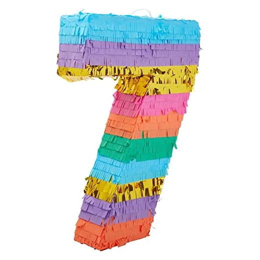 Petite Pinata Arc-en-ciel en Forme du Chiffre 7 pour Anniversaire de 7 Ans, Enfant, 29 x 16,5 x 7,6 cm