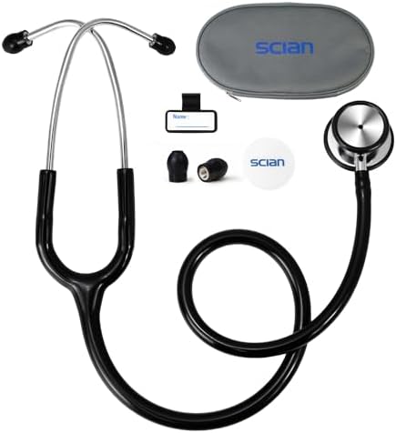 SCIAN Stethoscope Dual Head for Nurses, Doctors, Adults, Med Students, Classic Stainless Steel Stethoscope Home Use Medical Supplies with Carrying Bag, Black Tube