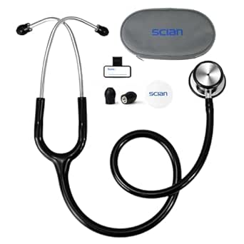 SCIAN Stethoscope Dual Head for Nurses, Doctors, Adults, Med Students, Classic Stainless Steel Stethoscope Home Use Medical Supplies with Carrying Bag, Black Tube