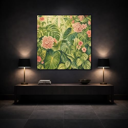 Toile tropicale salon chic : décoration murale au-dessus du canapé