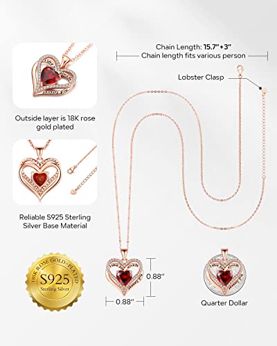 S925 Sterling Silver Necklace For Women, Wife Jewelry Rose Gold, Mom Birthday Christmas Gifts Necklaces, Daughter Heart Jewel, Anniversary Present For Her, Jan #TOP3