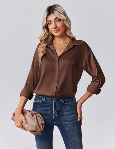 Zeagoo Womens Tops Long Sleeve Satin Silk Button Down Shirts Dressy Blouses - image 6
