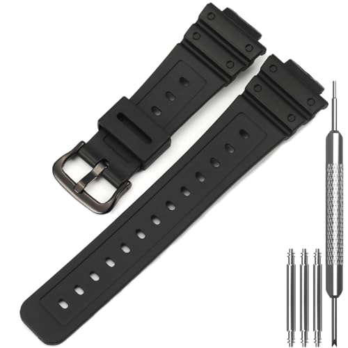 Replacement Black Resin Watch Band Compatible with Casio DW5600UE-1V DW-5600BB-1CR DW-5600UBB-1ER DW5600RL-1 - Men’s Adjustable Strap (Black band Black buckle)