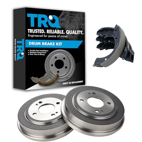 TRQ Rear Brake Shoes & 2 Drums Left LH & Right RH Kit Compatible with Honda Accord Civic Fit