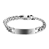 JewelryWe Pulseras para Parejas, Personalizadas para Grabar Su Propio Diseño, Circonita Brillante Minimalista, DIY Pulseras de Acero Inoxidable, Pulsera para Hombre