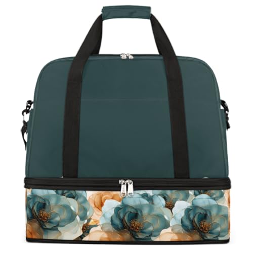 Sports Gym Bag Flower Retro Abstract Large Travel Duffel Bag With Shoe Compartment Foldable Waterproof Carry-On Weekend Travel Bags for Camping Overnight Yoga Hospital Travel Bags
