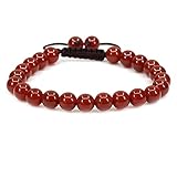 Keleny Dyed Red Agate 8mm Round Beads Adjustable Braided Macrame Tassels Bracelets Unisex