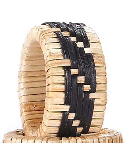 Rattan Napkin Rings, Woven Serviette Ring For Wedding Party Baby Shower Dinning Table Occasion Everyday Family Gatherings Set Of 12 - A Beautiful Emphasize To Your Dining Table Decor - Black/Natural #TOP4