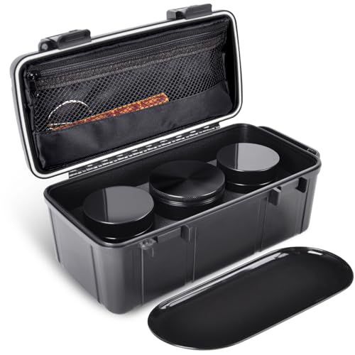 Anverion Smell Proof Bag, Portable Smell Proof Storage Box- Includes 2 Glass Jars, Grind & Rolling Tray | Waterproof & Airtight Smell Proof Container for Travel & Home