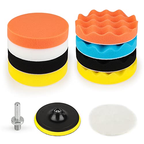 Image of Kshineni 5 Inch(125 mm) Drill Polishing Pads 11 Pcs Car Polishers and Buffers Compound Buffing Kits Drill Attactment for Auto Polisher,Sanding,Waxing