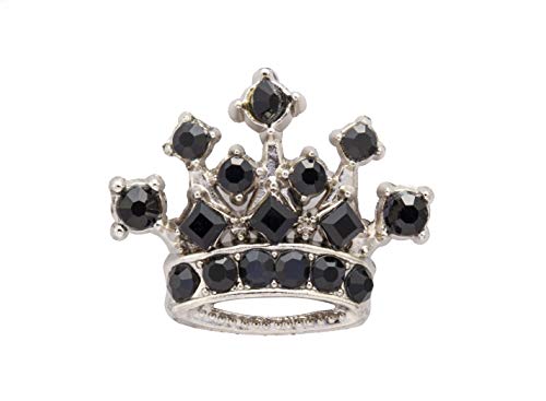 AN KINGPiiN Men's Royal Crown Crystal Lapel Pin Badge Brooch (Silver-Black)