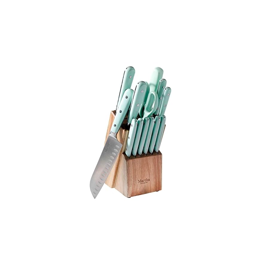 Martha-Stewart-14-Piece-High-Carbon-Stainless-Steel-Cutlery-Knife-Block-Set-wABS-Triple-Riveted-Forged-Handle-Ashwood-Block-Martha-Blue Martha Stewart 14 Piece High Carbon Stainless Steel Cutlery Knife Block Set w/ABS Triple Riveted Forged Handle Ashwood Block - Martha Blue