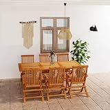 Matériau : bois de teck finement poncé avec vernis à base d'eau. Dimensions de la table : (150-200) x 100 x 75 cm (L x l x H). La table est extensible entre 150 et 200 cm. Dispose d'un trou pour parasol. Diamètre du trou de parasol : 5 cm. Dimensions de la chaise : 47 x 60 x 89 cm (l x p x h). x H). Profondeur d'assise : e : 37 cm. Hauteur d'assise à partir du sol : 46 cm. Chaises pliantes pour un rangement et un transport faciles. Assemblage requis : oui. La livraison comprend : 1 table. 6 chaises.